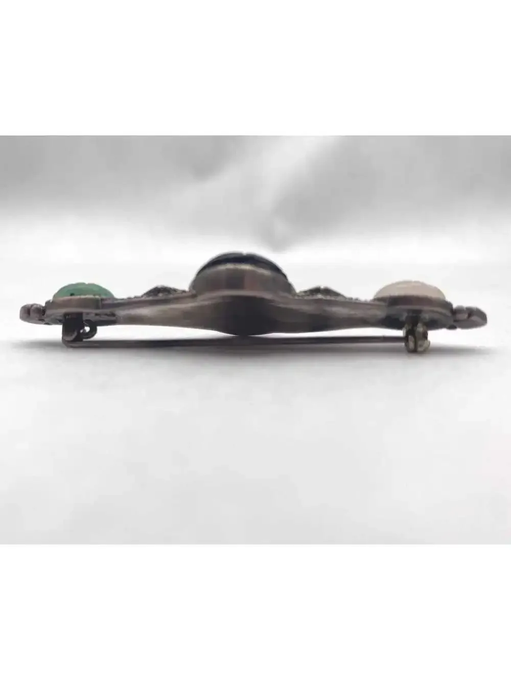VTG Sterling Silver Multi Stone Carved Scarab Brooch, Egyptian Revival Brooch.